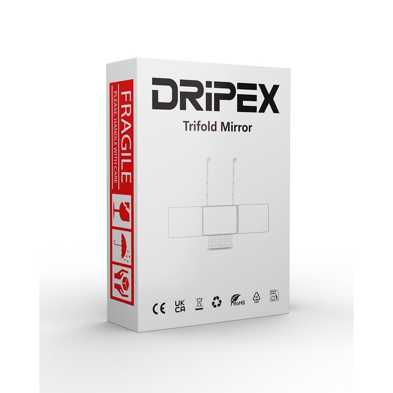 Dripex 3 Way Mirror with Storage Shelf, Trifold Self Haircut