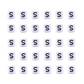 Pandahall 50g/300pcs Acrylic A-Z English Letter S Beads Alphabet Cube Beads DIY Word Message Initial Bracelet Spacer Charms Jewelry Makings 6x6mm White