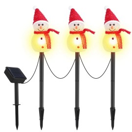 IP55 Waterproof Solar Powered Garden Stake Light 1Pc Outdoor Decorative Christmas Lamp with 3 Snowmen Santa Landscape Light WarType: Stake Light