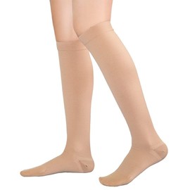 TOFLY® Compression Stockings (Pair), Grade Firm Support 20-30mmHg, Opaque, Unisex, Close-Toe Knee High Compression Socks for Varicose Veins, Edema, Shin Splints, Nursing, Travel, Beige S