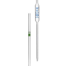 Volumetric Pipette, 15mL - Class A - Blue Markings - Green Coded - Borosilicate Glass - Eisco Labs