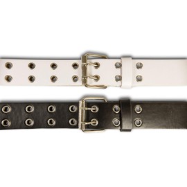 SCAMODA Rivet Belt Set of 2 with Double Hole Rivets, Eyelets and Pin Buckle for Men and Women, black/white