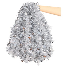 LOKIPA 10M Silver Christmas Chunky Tinsel Garland with Star for Christmas Tree Decorations