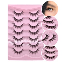 MayIFindYou Cat Eye Lashes Fluffy, Short Natural Eyelashes Fluffy Wispy Strip Eyelash 7 Pairs 3D Volume D Curl Cute Natural Fake Lashes (Black Cat BC1, 7 Pairs Pack)