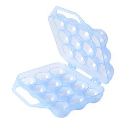 Basicwise Clear Plastic Carton, 12 Egg Holder Carrying Case with Handle, Blue, 7.5" W x 8" L x 3" H
