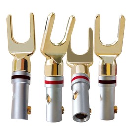 Cleqee 4pcs 24K Gold Plated Speaker Plug Y Plug Y Lug Terminal Threaded Solderless Terminal Speaker Terminal DIY Speaker Cable Connector