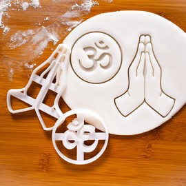 Set of 2 Yoga Themed Cookie Cutters (Designs: Namaste Hands & Aum Om Symbol), 2 Pieces - Bakerlogy