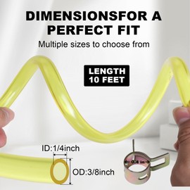 Eunice 10FT Fuel Line Hose Tube - 1/4"ID Long Fuel Line with 12Pcs Hose Clamps for Small Engines Lawn Mower String Trimmer Chainsaw Blower Common Weedeater and Other Power Tools
