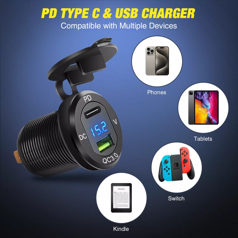 Nilight 4 in 1 Charger Socket Panel PD Type C