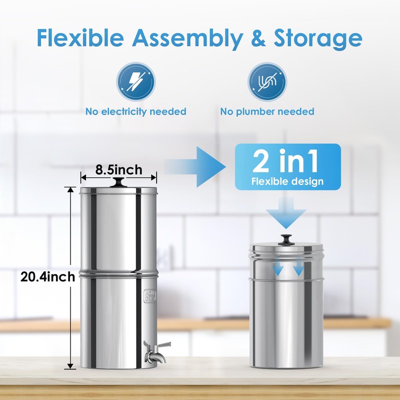 Aqua Crest Gravity Water Filter System, NSF/ANSI 42&372 Certified Black