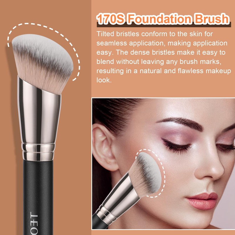 TEOYALL Foundation Contour Conceal Brush Set, 3PCS Angled Synthetic Kabuki