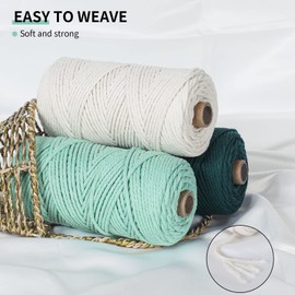 Macrame Yarn 3 mm x 300 m Cotton Yarn Cord Set of 3, DIY Macrame Cord, for Macrame Wall Hanging, Hanging Basket, Curtain and Various Crafts