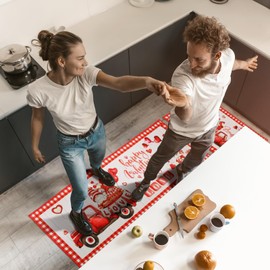 Bencailor 2 Pcs Valentine Day Kitchen Rug Red Heart Gnome Welcome Door Mats Non Slip Washable Decorative Doormat Absorbent Carpet Floor Mat for Indoor Outdoor Home Front Door Bathroom Decor(Romantic)