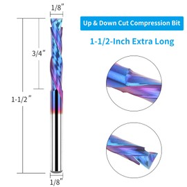 EANOSIC 5PCS Carbide Compression Router Bit Up&Down End Mills 1/8 inch Shank with 1/8 inch Cutter for CNC Mill Machine Wookwork 3D Profile Detail Engraver Carving