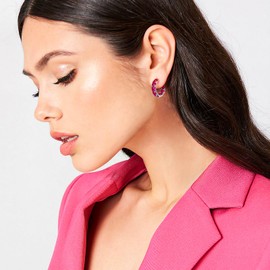 FSLEAD 14K Gold Plated Hoop Earrings for Women,Silver Huggie Earrings for Women Cubic Zirconia Small Earring CZ Inside-Outside Hoop Earrings Clear,Hot Pink,Black,Red,Green,Multicolored Earrings, White