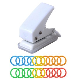 Morices Mini White Hole Punch with 20 Pcs Colorful Loose-Leaf Binder Rings, Small 6mm Single Hole Circle Paper Puncher for Scrapbook Crafts, DIY Plastic Book Rings for Keychain Document Stack