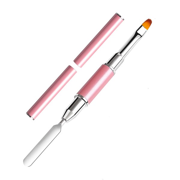 Pink Dual End Poly UV Gel Brush & Picker, Kalolary 2 in 1 Constructions Polybrushes Stainless Steel Gel Nail Tool for Poly UV Gel Acrylic Nails Expansion