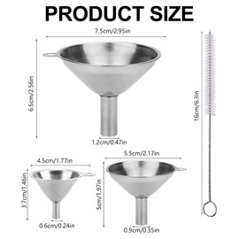 lomdung Small Funnel Set of 3 Small Kitchen Funnel with Handle, Small Stainless Steel Funnel for Bottles, Kitchen, Cosmetics and Liquids