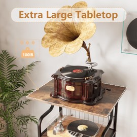 Luwesde Record Player Stand, 3-Tier Record Player Table, Vinyl Record Storage with Extra-Large Desktop, Turntable Stand End Table for Vinyl Record, Record Holder for Living Room - Rustic Brown