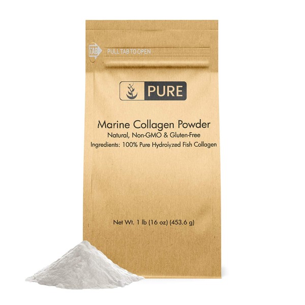 Pure Marine Collagen Powder (1 lb) Natural & Unflavored, Easy Mix, Non-GMO & Gluten-Free, Protein Peptides, Eco-Friendly Packaging (2 TBS Serving)