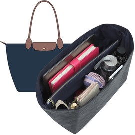 Doxo Upgraded Purse Organizer Insert Compatible with Long Champ Large and More, Ultra-light Waterproof DupontPaper le-pliage Large Bag Organizer, Keeps Tote Handbag Neat(Black&Blue,L)