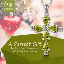 FULULAY Cross Necklace For Women,Sterling Silver Jesus Christian Religious August Birthstone Jewelry