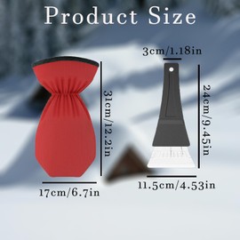 Ice Scraper with Gloves Thick Wool Gloves and Plastic Windshield Ice Scraper Quickly Remove Snow Frost for Car Truck SUV Waterproof Snow Removal Gloves Vehicle Ice Removal Tool (Red)