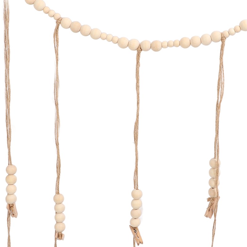 3pcs Hanging Photo Display with Wood Clips Beads DIY 110cm
