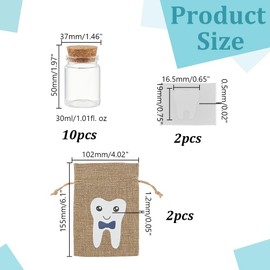 arricraft 2 Pcs Tooth Fairy Bag Sets with 2 Small Glass Bottles, Baby Tooth Holder Teeth Keepsake Boxs for Lost Teeth for Boys