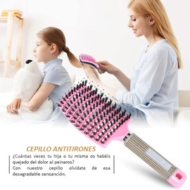 Hair Brush + 5 Scrunchies - Anti Pull - Massage Effect - Detangling Comb - Jabali Bristles - All Hair Types (Pink)