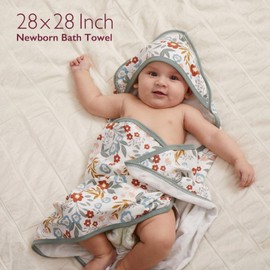 Momcozy Baby Towel with Hooded-2 Pack Soft Bath Towel Set-Shower Gifts or Bath Essential for Infant,Newborn, Toddler (28 X 28 Inch, Petite Blossom)