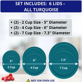2, 4 & 7 Cup Turquoise Replacement Lids/Covers for Pyrex, Anchor Hocking & KlareWare Storage Bowls *Lids Only Glass Container Not Included* (6 Pack *Two of Each Size*)