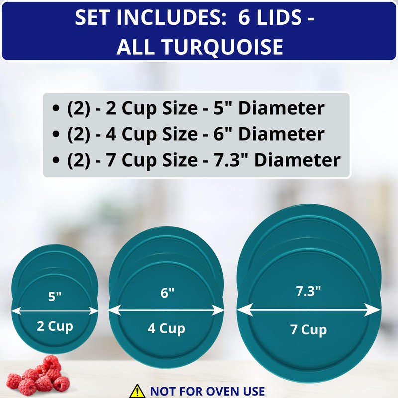 2, 4 & 7 Cup Turquoise Replacement Lids/Covers for Pyrex,