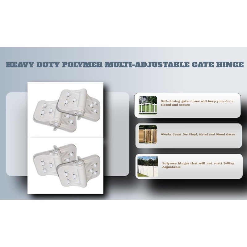 Heavy-Duty Polymer Multi‑Adjustable Self‑Closing Gate Hinge – Fits Vinyl, Metal