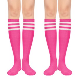 Calcetines altos hasta la rodilla para mujer, calcetines largos atléticos, finos hasta el muslo, para deportes al aire última intervensión, calcetines de tubo casuales, Paquete de 2 rosa rojo blanco,
