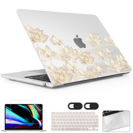 Lepeoac for MacBook Air 15 inch Case 2023 2024 2025 Release A3241 M4 A3114 M3 A2941 M2 with Liquid Retina Display & Touch ID, Hard Shell with Screen Protector & Webcam Cover & Keyboard Cover, Lotus