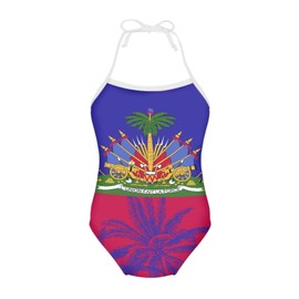 Spowatriy - Traje de baño de una pieza para niñas, traje de baño de playa para niños pequeños con tirantes halter, para 1 a 10 años, Bandera haitiana, 7-8 Años