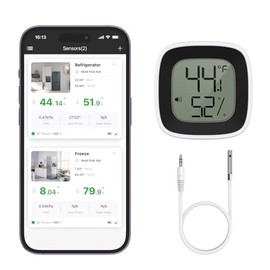 Ankilo Digital Bluetooth fridge thermometer, app can display the data, with 1.5 m long data probe, can be used for refrigerator, freezer, fish tank temperature detection