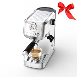 MAttinata CM1663 Espresso Machine, 20 Bar Compact Coffee Maker with Milk Frother Steam Wand for Cappuccino, Latte, Professional Pressure Gauge & 49oz Removable Water Tank for Home，Stainless Steel