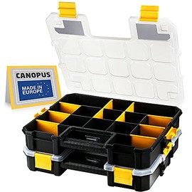 CANOPUS Craft Organizer, Set of 2 Interlocking Cases with Adjustable Compartments, Briefcase-Type Hardware & Parts Organizer, Toolbox Set for Bolts, Nails, Screws, and Other Small Parts