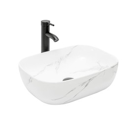 KGAR Bathroom Vessel Sink 18'' x 12.6'' Ceramic Porcelain Bathroom Sink Above Counter Basin Washing Bowl with Faucet Pop up Drain Combo, Marble Rectangle