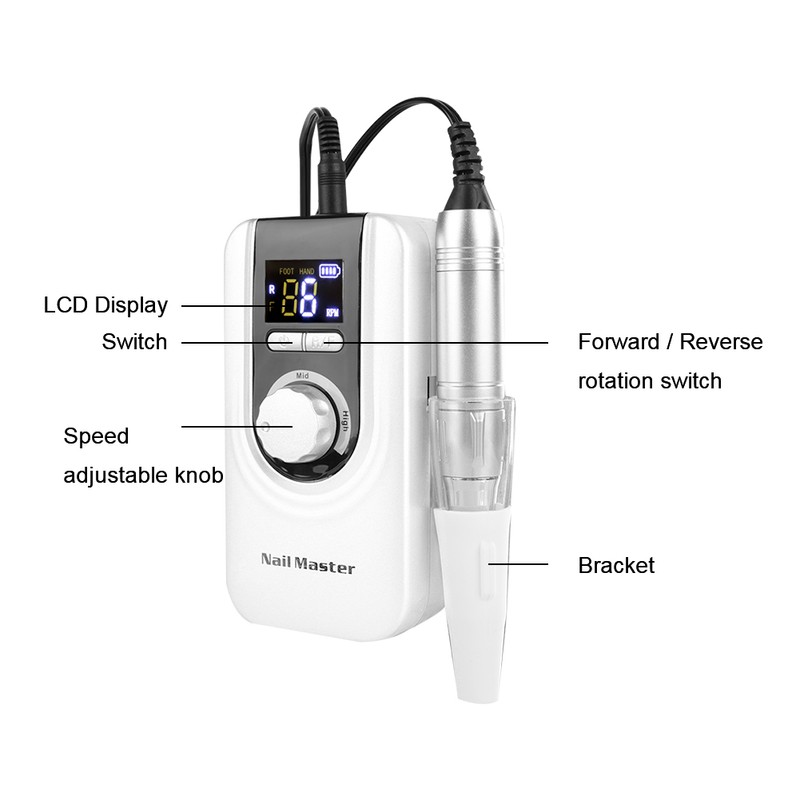Portable Electric Nail Drill Machine 35000 RPM Rechargeable Manicure Pedicure