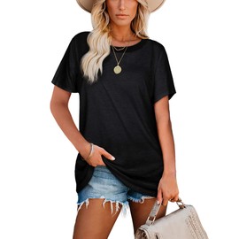 Black Shirts for Women Short Sleeve Summer Tops Crewneck Tshirts Plus Size Tees 2XL