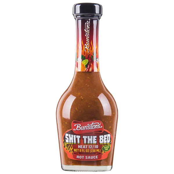 Bunsters Shit The Bed 12/10 Heat Hot Sauce - Chili Pepper with Aussie Fruit and Veg Plant Based, GMO, Gluten Free Comes in a Custom Made Champagne-Inspired Bottle