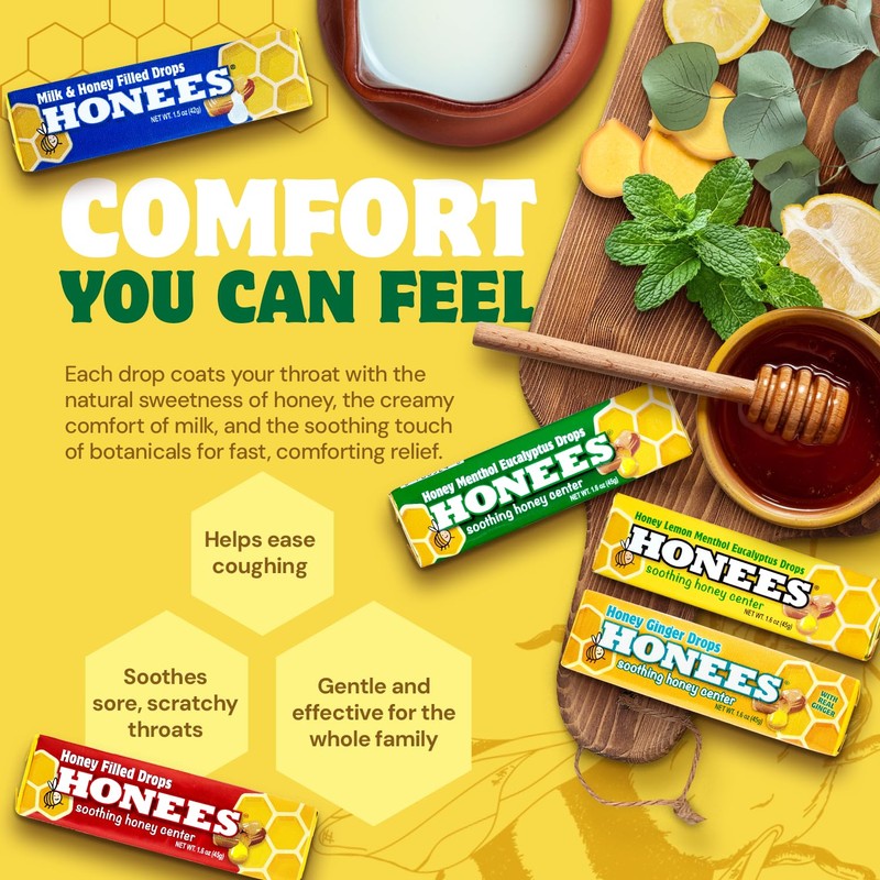 Honees Honey Filled Drops, Variety Pack (Honey, Milk & Honey,