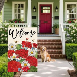 Tikeciti Red Geraniums Bee Garden Flag Double Sided Small Yard Flags