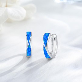 Midir&Etain Blue Opal Hoop Earrings 925 Sterling Silver Blue Huggie Earrings Opal Jewelry Gifts for Women