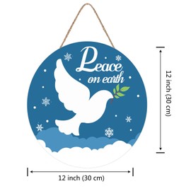 Christmas Hanging Wooden Sign Peace on Earth Door Sign Christmas Wall Decoration Blue Christmas Decoration Funny Winter Christmas Wreath Front Door Farmhouse Rustic Christmas Wooden Sign 12x12 Inch