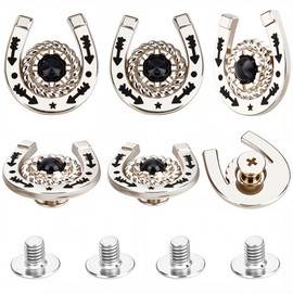 CRASPIRE 8 Sets/Box Horseshoe Screw Back Buttons Conchos Black Western Cowboy Style Decorative Leather Buckles 19mm Turquoise Gemstone Metal Vintage Retro Castings Rivets Studs for DIY Craft Fabrics