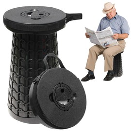 ALEVMOOM 18" Collapsible Stool, 800lbs Max Weight, Heavy Duty Portable Retractable Folding Telescoping Foldable Camping Stool for Adults Outdoor Fishing Travel BBQ (Black)